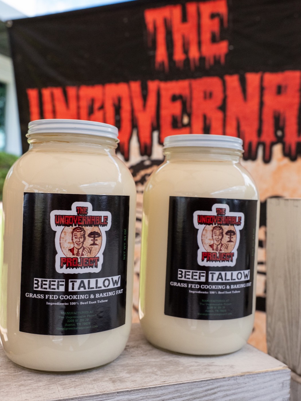 Two jars of The Ungovernable Project grass fed beef tallow